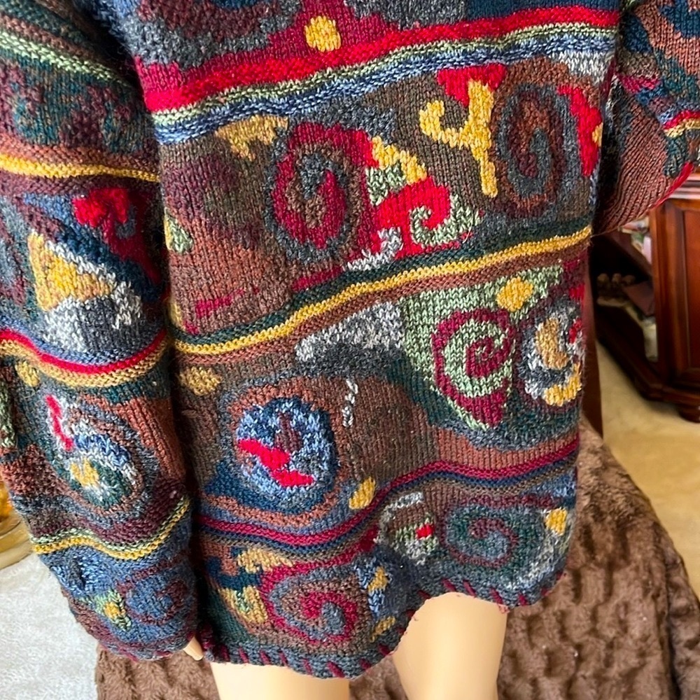 Peruvian Connection 100% Wool Cardigan Sweater Bu… - image 9
